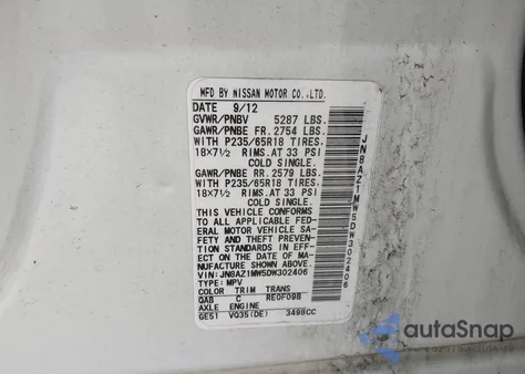 2013 Nissan Murano Sl z USA, uszkodzony, nr VIN JN8AZ1MW5DW302406